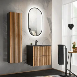 Garnero Arredamenti Mobile bagno sospeso 60cm cm con lavabo nero da incasso quercia antracite Limpid Best