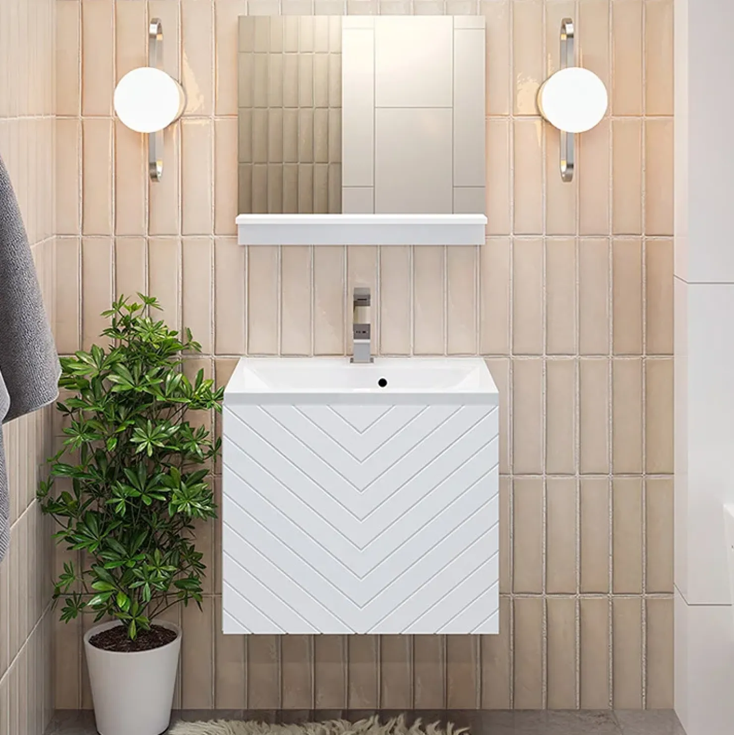 Garnero Arredamenti Mobile bagno sospeso 60cm con lavabo e specchio serigrafato bianco Baden 10 Bianco Lucido New