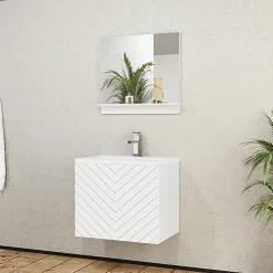 Garnero Arredamenti Mobile bagno sospeso 60cm con lavabo e specchio serigrafato bianco Baden 10 Bianco Lucido New