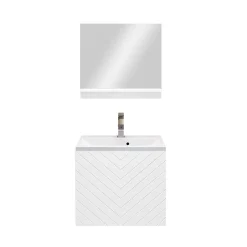 Garnero Arredamenti Mobile bagno sospeso 60cm con lavabo e specchio serigrafato bianco Baden 10 Bianco Lucido New