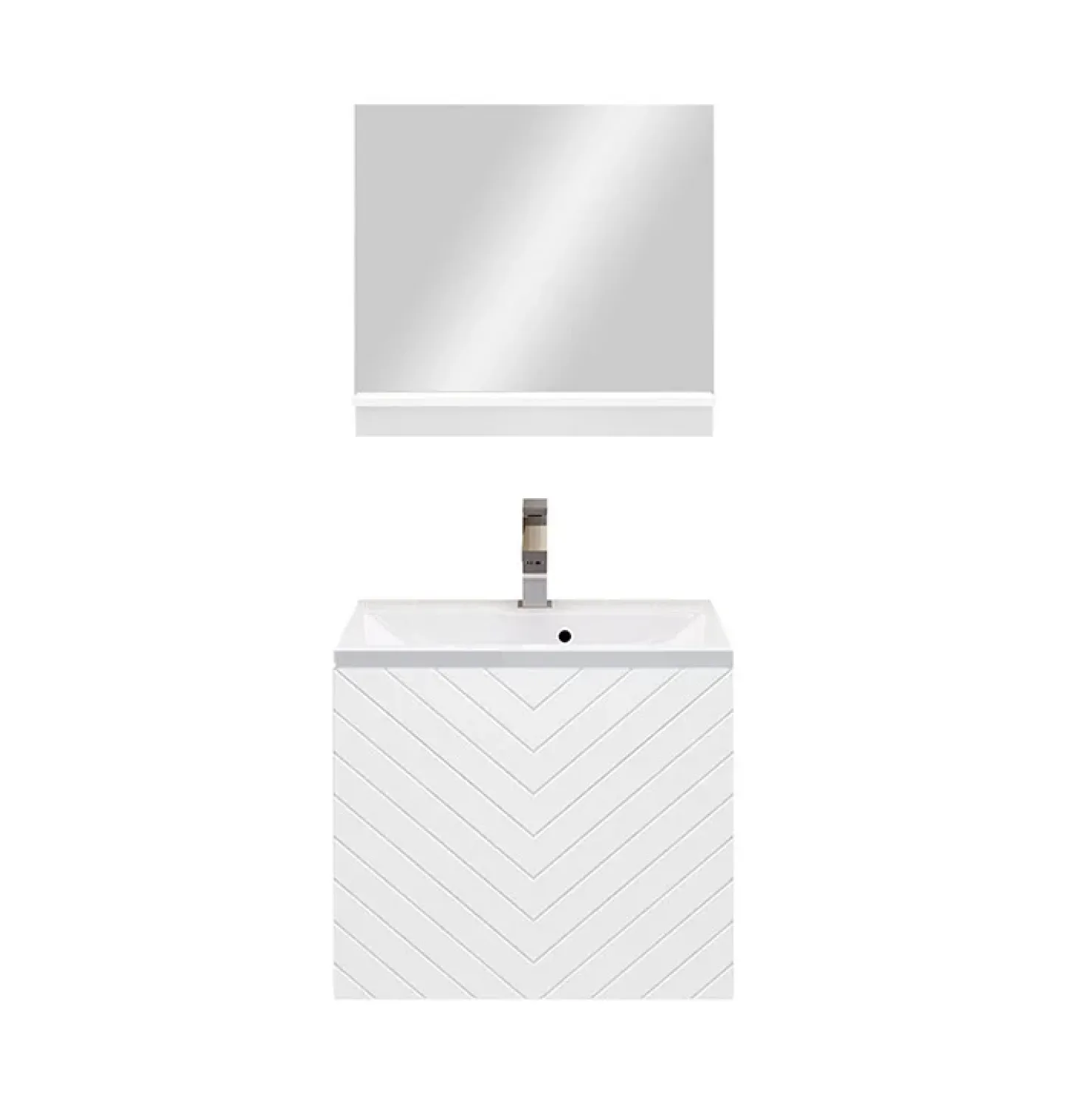 Garnero Arredamenti Mobile bagno sospeso 60cm con lavabo e specchio serigrafato bianco Baden 10 Bianco Lucido New