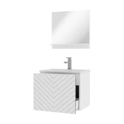 Garnero Arredamenti Mobile bagno sospeso 60cm con lavabo e specchio serigrafato bianco Baden 10 Bianco Lucido New