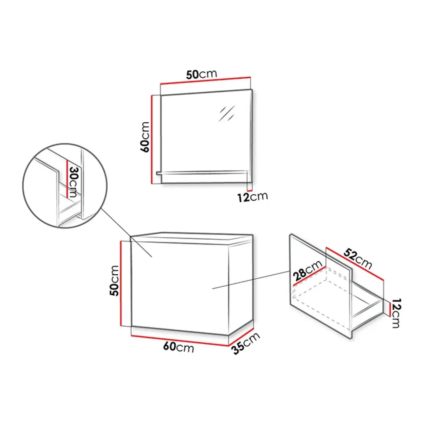 Garnero Arredamenti Mobile bagno sospeso 60cm con lavabo e specchio serigrafato bianco Baden 10 Bianco Lucido New