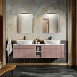 Garnero Arredamenti Mobile bagno sospeso 180cm cannettato 2 cassettoni Autentic Rosa Best