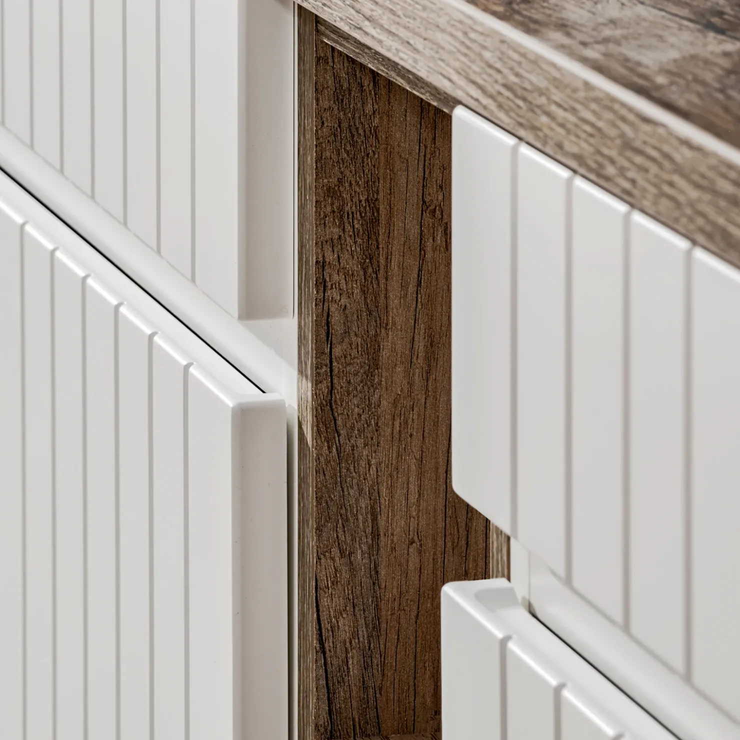 Garnero Arredamenti Mobile bagno sospeso 180cm cannettato 2 cassettoni quercia Autentic Bianco Sale