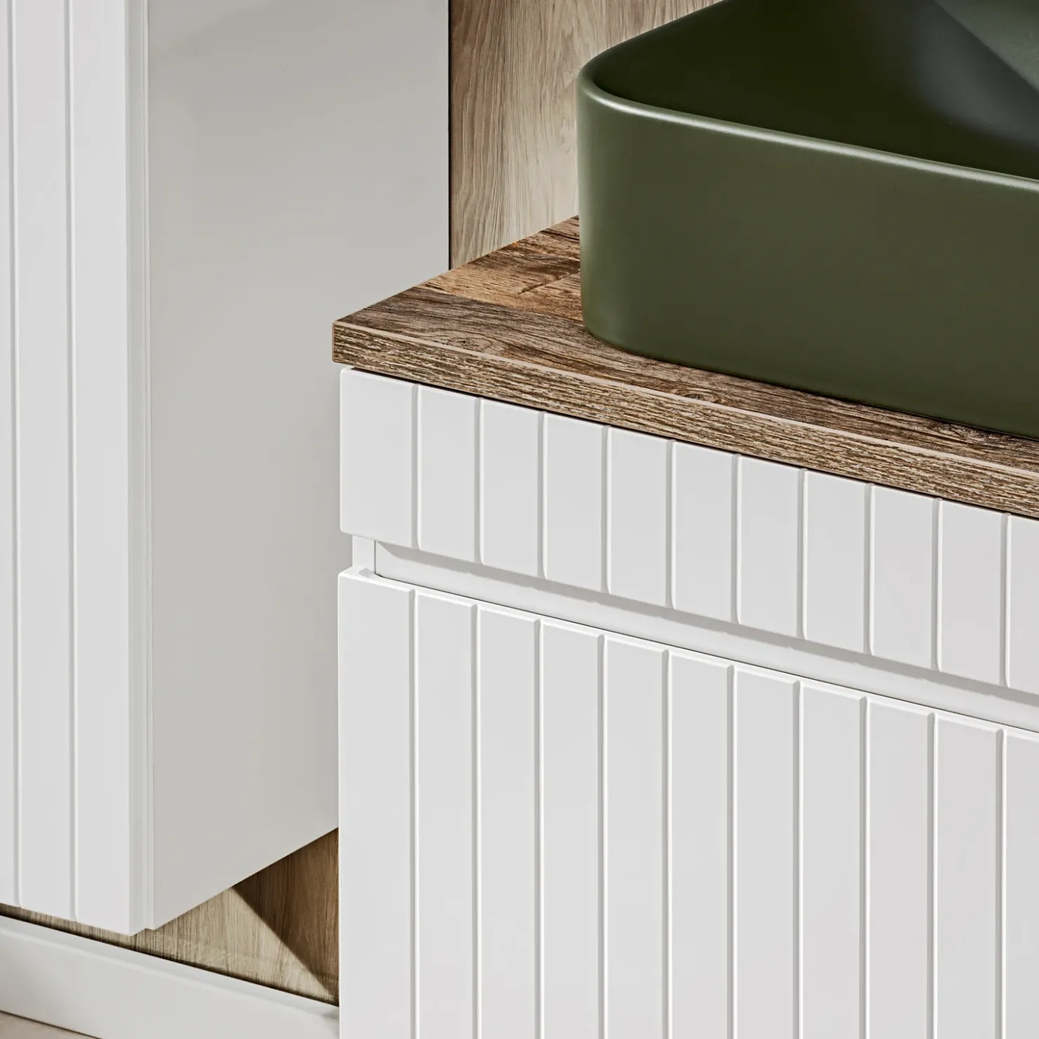 Garnero Arredamenti Mobile bagno sospeso 180cm cannettato 2 cassettoni quercia Autentic Bianco Sale