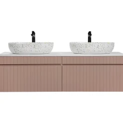 Garnero Arredamenti Mobile bagno sospeso 160cm cannettato con 2 lavabi, colonna e specchio rosa Autentic Discount