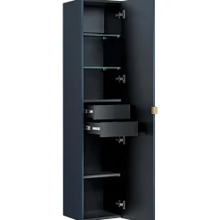 Garnero Arredamenti Mobile bagno sospeso 60cm con lavabo, specchio rotondo e colonna cannettato blu Deep Outlet