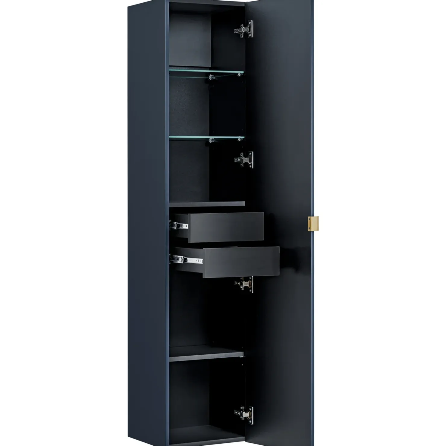 Garnero Arredamenti Mobile bagno sospeso 60cm con lavabo, specchio rotondo e colonna cannettato blu Deep Outlet