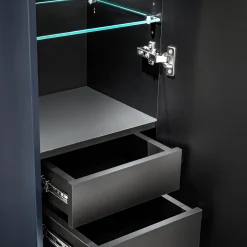 Garnero Arredamenti Mobile bagno sospeso 60cm con lavabo, specchio rotondo e colonna cannettato blu Deep Outlet