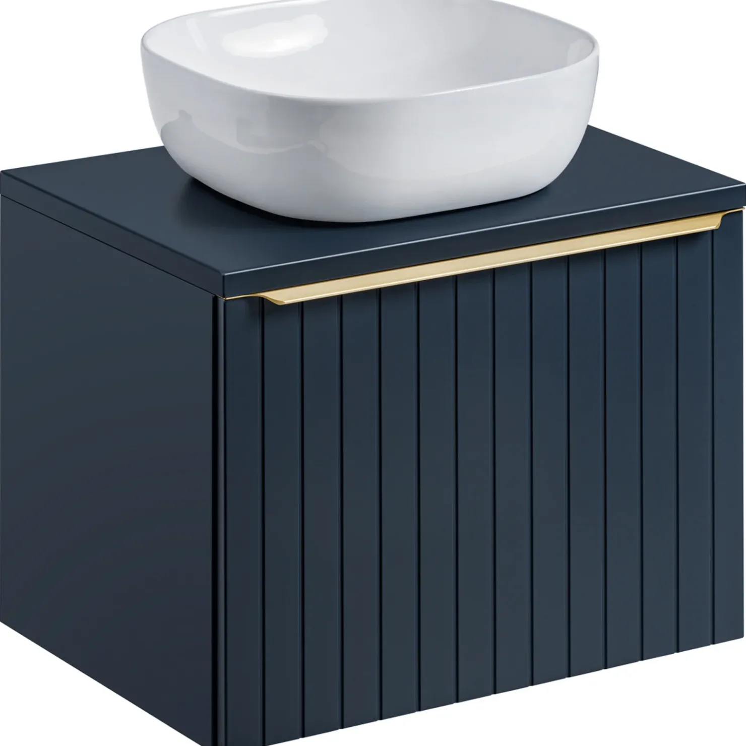 Garnero Arredamenti Mobile bagno sospeso 60cm con lavabo, specchio rotondo e colonna cannettato blu Deep Outlet
