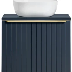 Garnero Arredamenti Mobile bagno sospeso 60cm con lavabo, specchio rotondo e colonna cannettato blu Deep Outlet