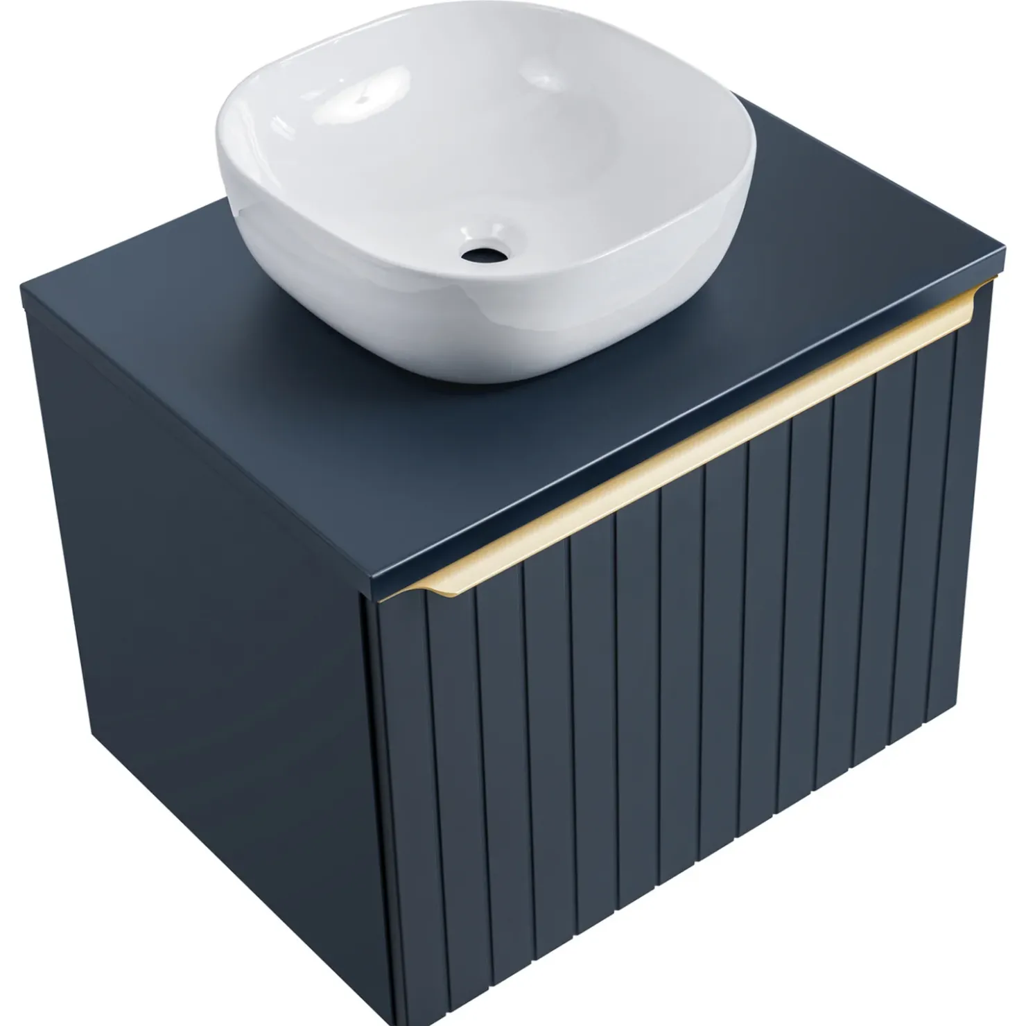 Garnero Arredamenti Mobile bagno sospeso 60cm con lavabo, specchio rotondo e colonna cannettato blu Deep Outlet