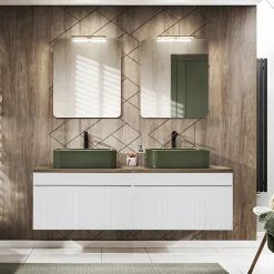 Garnero Arredamenti Mobile bagno sospeso 160cm cannettato 2 cassettoni bianco quercia Autentic Clearance