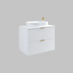 Garnero Arredamenti Mobile bagno sospeso 80cm con colonna bianco frontali decorati Konny Bianco Lucido - Bianco opaco Clearance