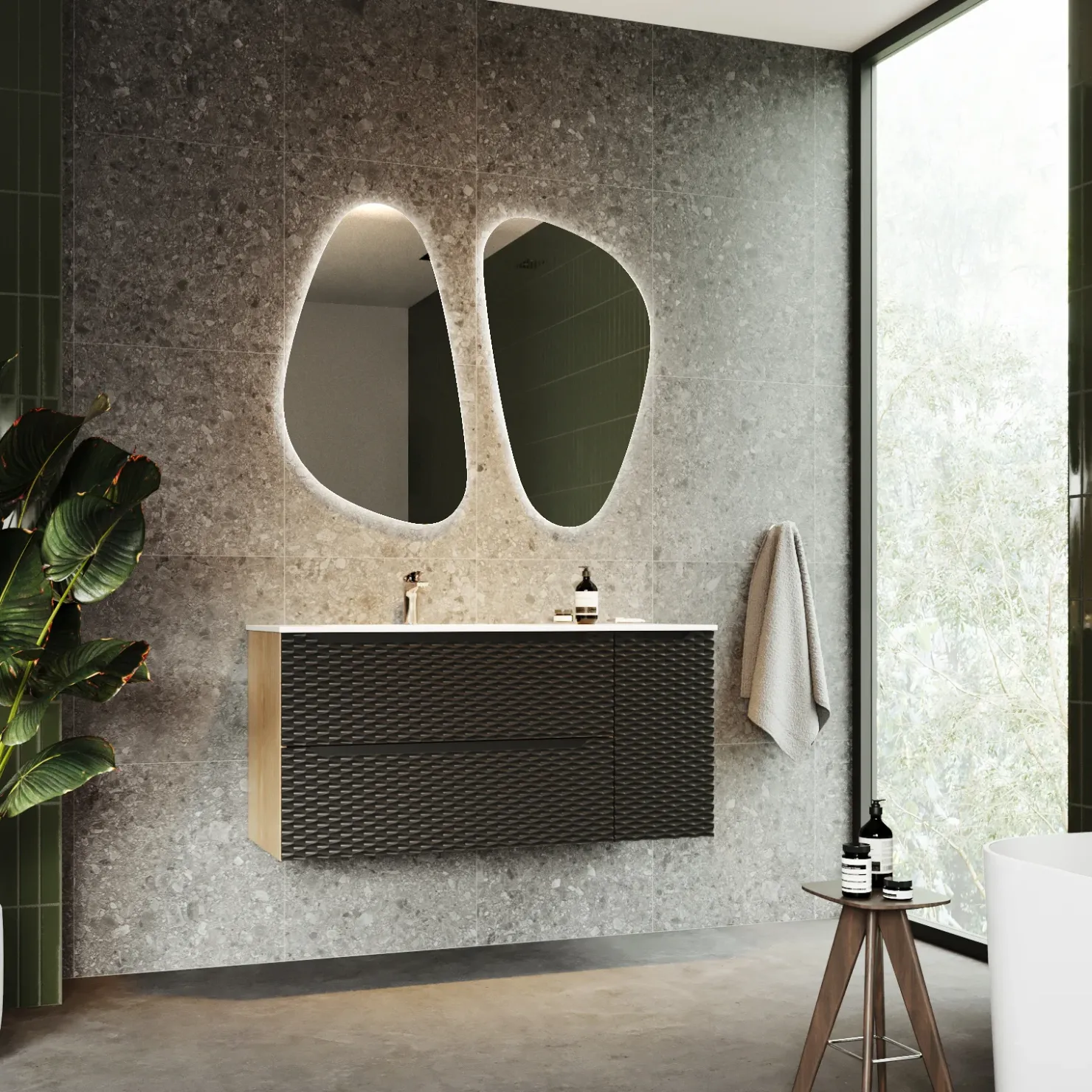 Garnero Arredamenti Mobile bagno sospeso 120cm con lavabo da incasso nero rovere Swim Nero - Rovere