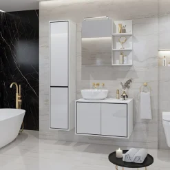 Garnero Arredamenti Mobile bagno sospeso 78cm con specchio e colonna nero Linda Bianco Lucido