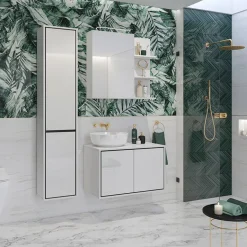 Garnero Arredamenti Mobile bagno sospeso 78cm con specchio e colonna nero Linda Bianco Lucido