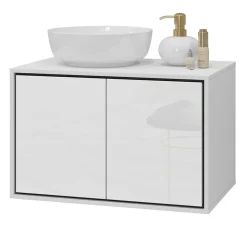 Garnero Arredamenti Mobile bagno sospeso 78cm con specchio e colonna nero Linda Bianco Lucido