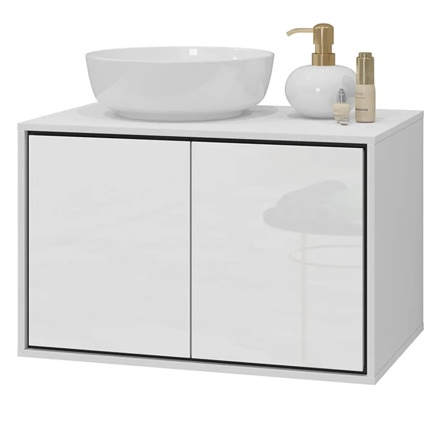 Garnero Arredamenti Mobile bagno sospeso 78cm con specchio e colonna nero Linda Bianco Lucido