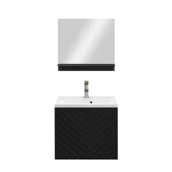 Garnero Arredamenti Mobile bagno sospeso 60cm con lavabo e specchio serigrafato nero Baden 10 Nero Lucido Clearance