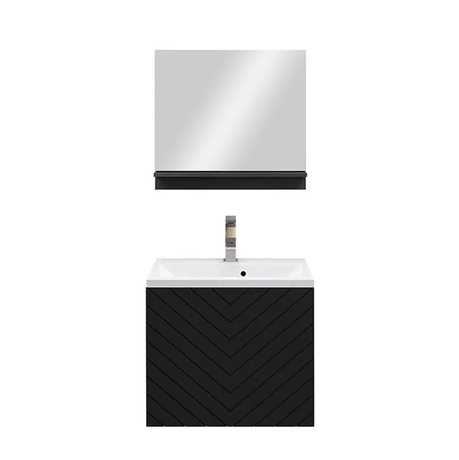 Garnero Arredamenti Mobile bagno sospeso 60cm con lavabo e specchio serigrafato nero Baden 10 Nero Lucido Clearance