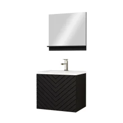 Garnero Arredamenti Mobile bagno sospeso 60cm con lavabo e specchio serigrafato nero Baden 10 Nero Lucido Clearance