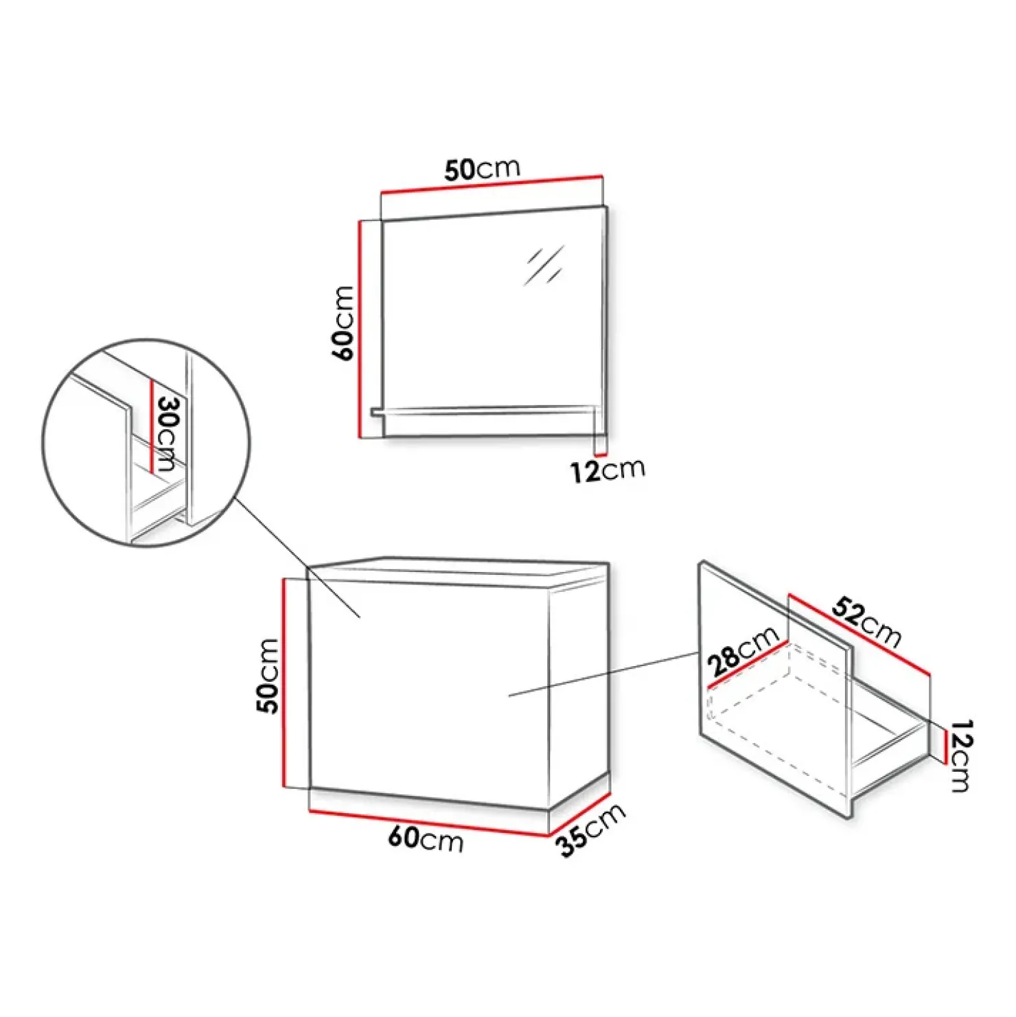 Garnero Arredamenti Mobile bagno sospeso 60cm con lavabo e specchio serigrafato nero Baden 10 Nero Lucido Clearance