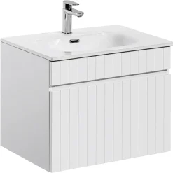 Garnero Arredamenti Mobile bagno sospeso 60cm cannettato con lavabo da incasso, colonna e specchio bianco Autentic Online
