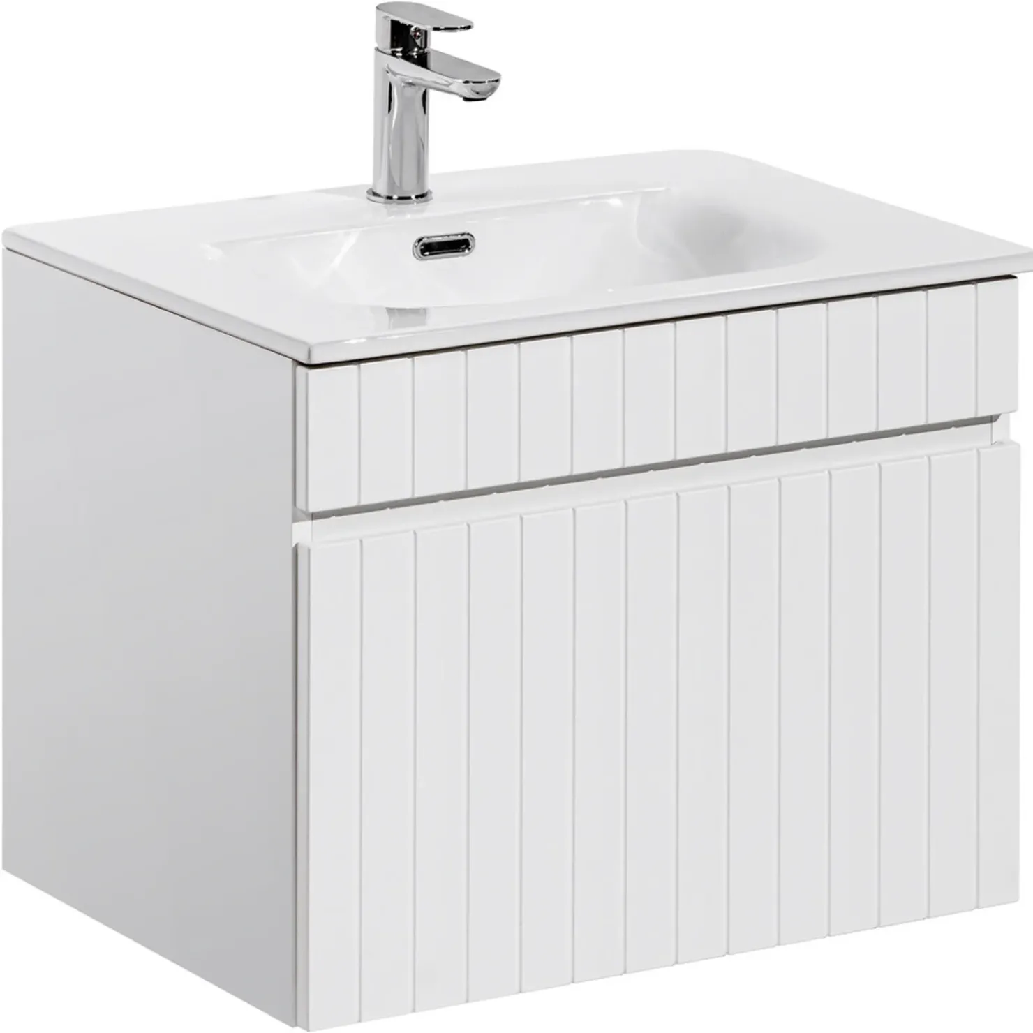 Garnero Arredamenti Mobile bagno sospeso 60cm cannettato con lavabo da incasso, colonna e specchio bianco Autentic Online