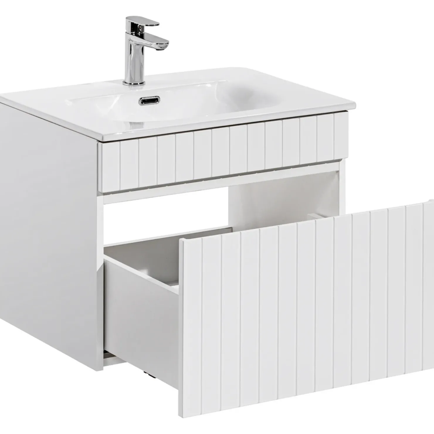 Garnero Arredamenti Mobile bagno sospeso 60cm cannettato con lavabo da incasso, colonna e specchio bianco Autentic Online