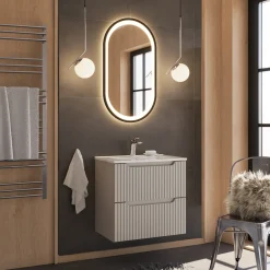 Garnero Arredamenti Mobile bagno sospeso 60cm cannettato con lavabo 2 cassetti Cleany Beige Best