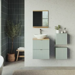 Garnero Arredamenti Mobile bagno sospeso 50cm cannettato 2 cassetti verde salvia rovere Greeny Online