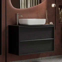 Garnero Arredamenti Mobile bagno sospeso 79cm con lavabo 2 cassetti nero frassinato Absolut Outlet
