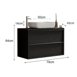 Garnero Arredamenti Mobile bagno sospeso 79cm con lavabo 2 cassetti nero frassinato Absolut Outlet
