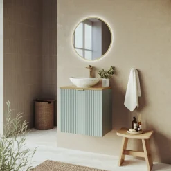 Garnero Arredamenti Mobile bagno sospeso 60cm cannettato 2 ante verde salvia rovere Greeny Hot