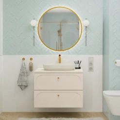 Garnero Arredamenti Mobile bagno sospeso 80cm fresato 2 cassetti beige Sand Discount