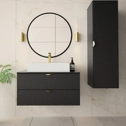 Garnero Arredamenti Mobile bagno sospeso 80cm nero con colonna Hakone 2 Nero Lucido Clearance