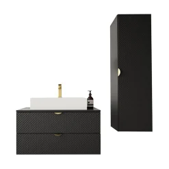 Garnero Arredamenti Mobile bagno sospeso 80cm nero con colonna Hakone 2 Nero Lucido Clearance