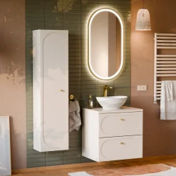 Garnero Arredamenti Mobile bagno sospeso fresato 60cm con colonna beige Sand Discount