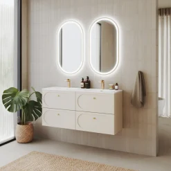 Garnero Arredamenti Mobile bagno sospeso fresato 120cm con lavabo 4 cassetti beige Sand Clearance