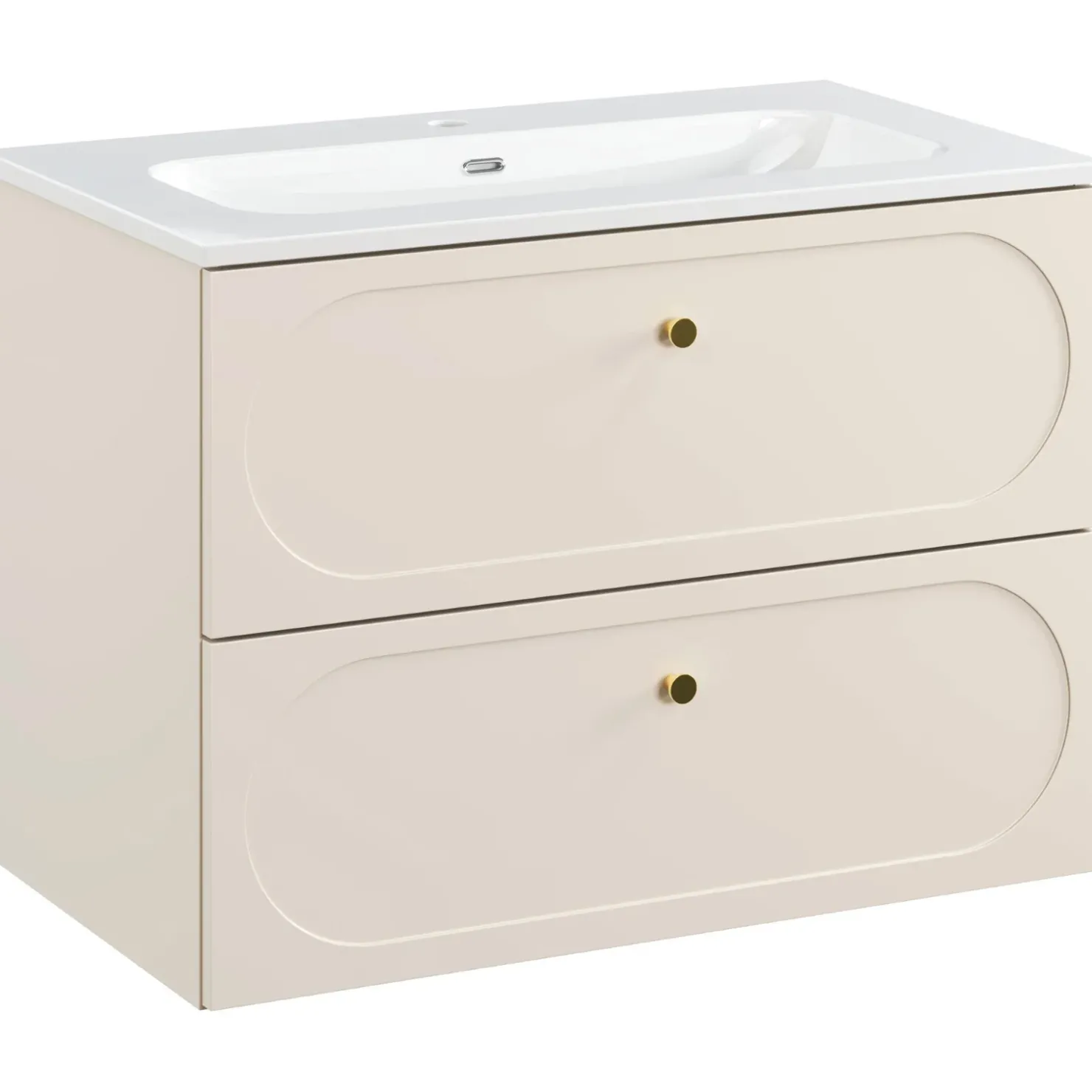 Garnero Arredamenti Mobile bagno sospeso fresato 80cm con lavabo 2 cassetti beige Sand New