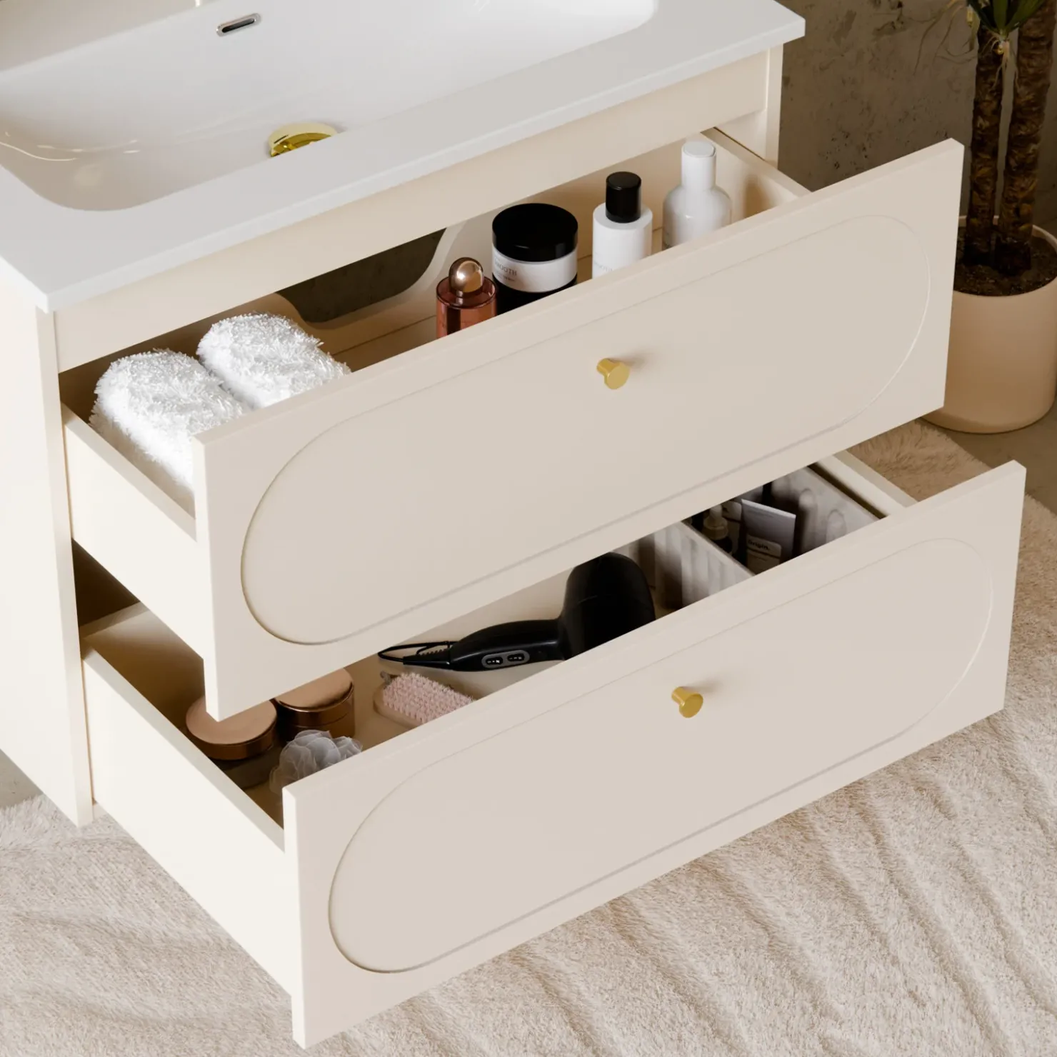 Garnero Arredamenti Mobile bagno sospeso fresato 80cm con lavabo 2 cassetti beige Sand New