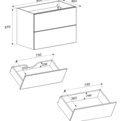 Garnero Arredamenti Mobile bagno sospeso fresato 80cm con lavabo 2 cassetti beige Sand New