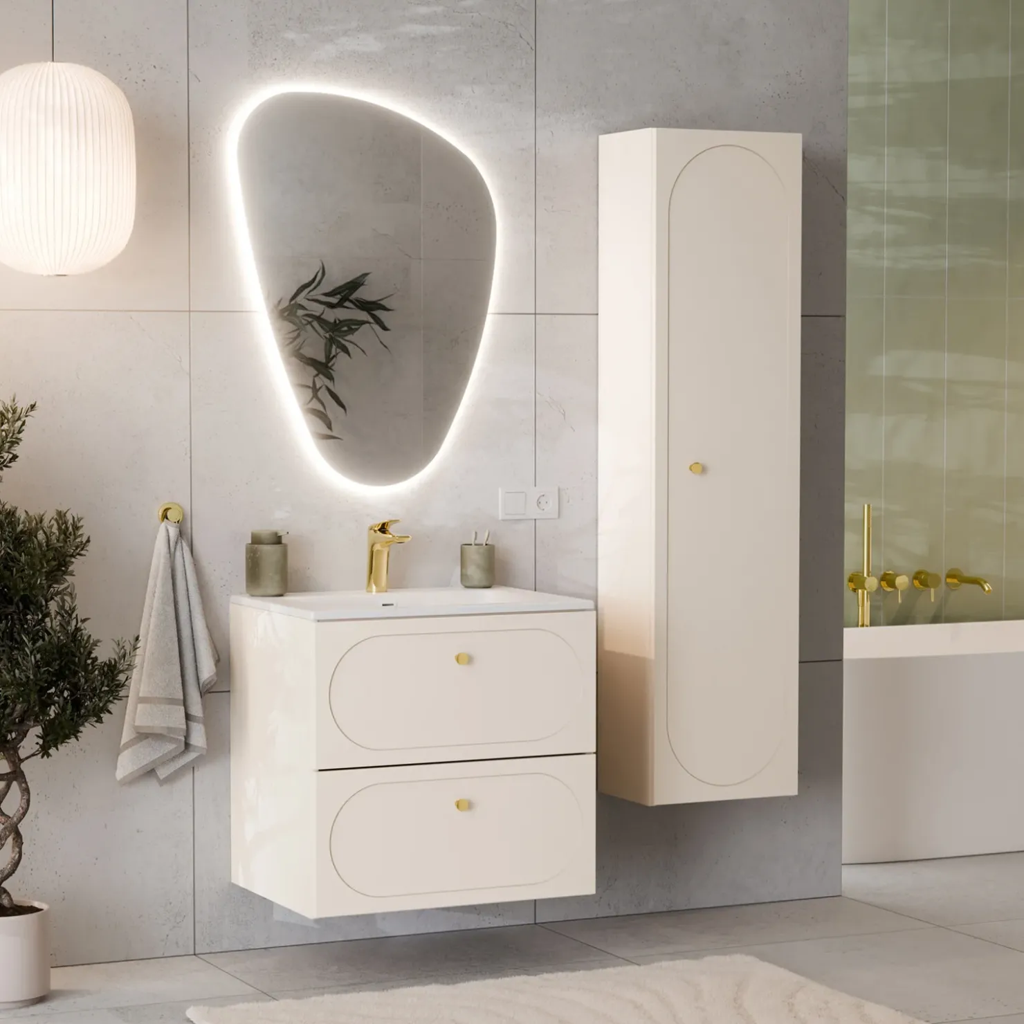 Garnero Arredamenti Mobile bagno sospeso fresato 60cm con lavabo 2 cassetti beige Sand Hot