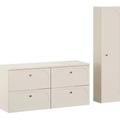 Garnero Arredamenti Mobile bagno sospeso fresato 120cm con colonna beige Sand Outlet