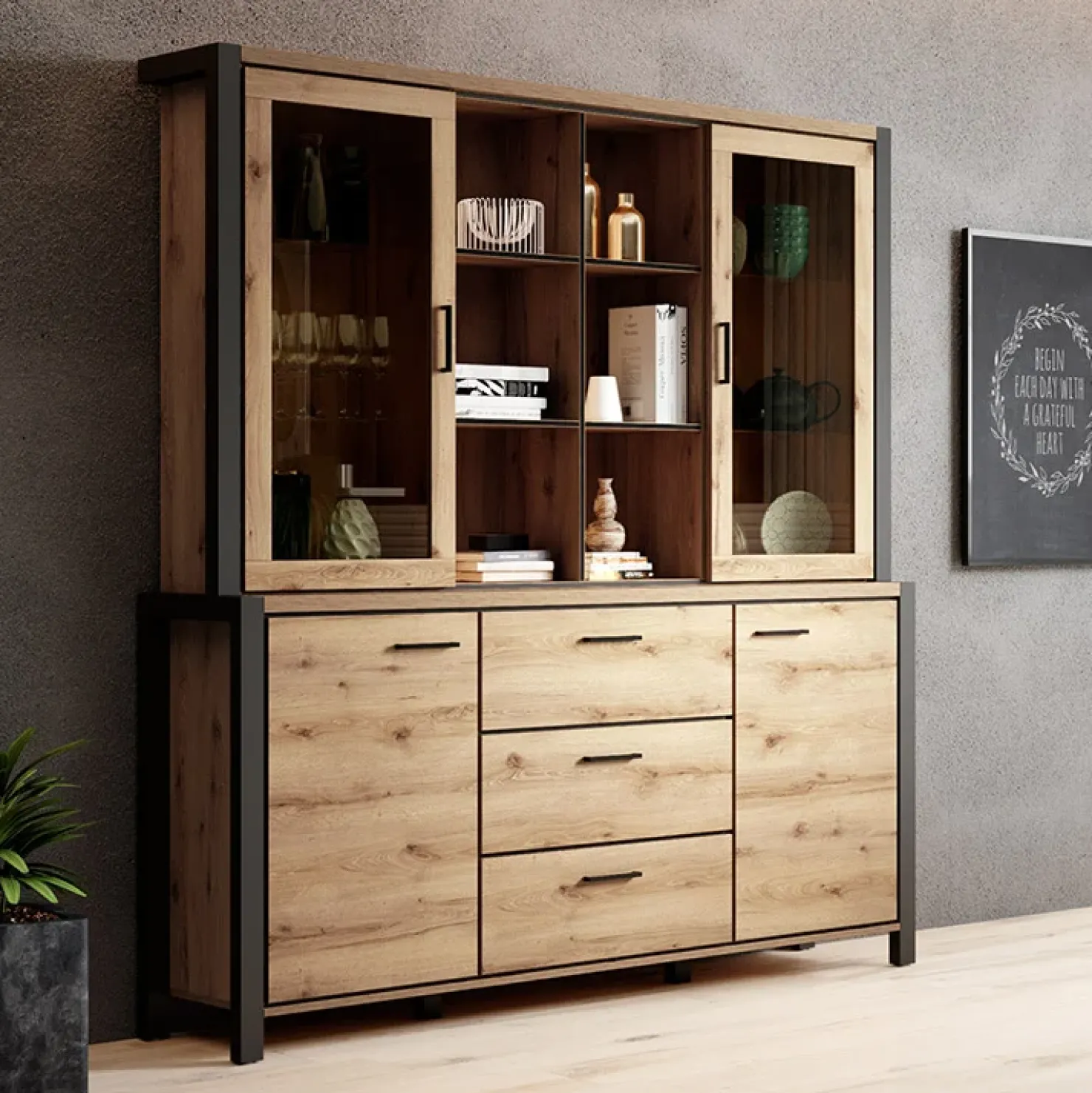 Garnero Arredamenti Mobile credenza alta 180x200h cm quercia nero opaco Neive Clearance