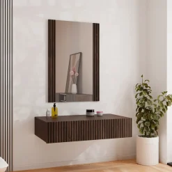 Garnero Arredamenti Mobile ingresso sospeso 80x97h h cm 1 cassetto con specchio noce cannettato Gabiot Outlet