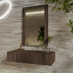 Garnero Arredamenti Mobile ingresso sospeso 80x97h h cm 1 cassetto con specchio noce cannettato Gabiot Outlet