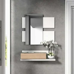 Garnero Arredamenti Mobile ingresso sospeso 75x140h cm con specchio bianco rovere Amy Gihome® Sale